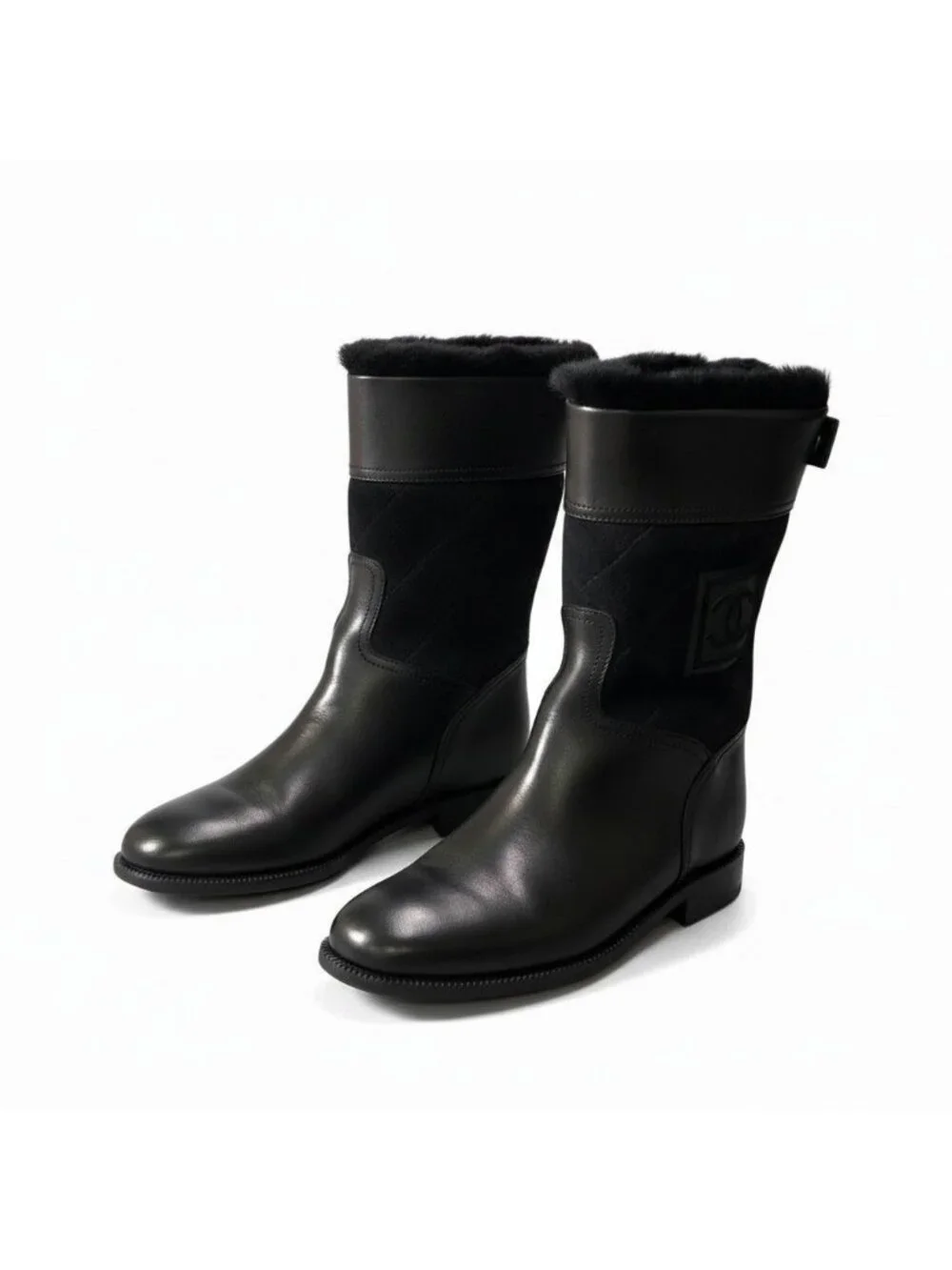 Chanel E8 Sports Back Zip Middle Boots 36.5 CC Logo - Picture 1 of 10